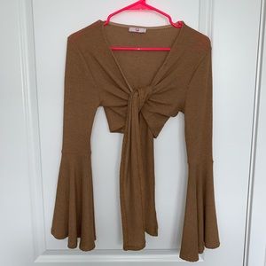 Brown front tie crop top